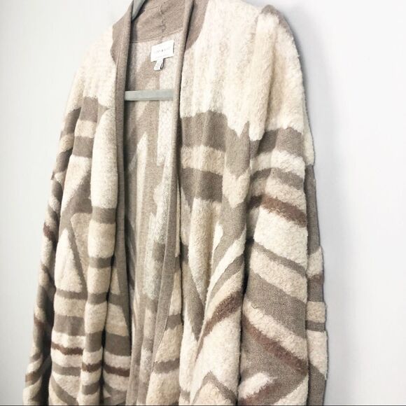 LUCKY BRAND | Intarsia Draped Cardigan Tan Aztec Print Open Front L - Picture 4 of 11